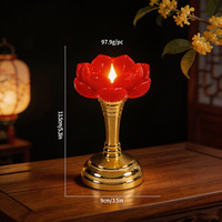 Lampe LED sans flamme à effet vacillant en forme de lotus, bougie électronique dorée pour table de prière bouddhiste et usage religieux