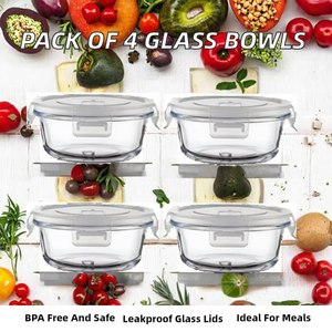R.repad <strong>Yay</strong> Pack 4 Glass Food Storage Containers with Lids 2 Cup Bowls Meal Prep Set BPA-Free 1-3L Capacity - Product Image 2