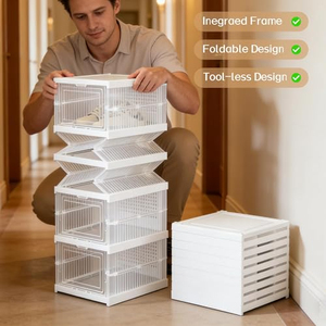 Boîtes de rangement pliables pour chaussures en plastique transparent, type tiroir acrylique à ouverture frontale, boîte à chaussures magnétique transparente, vente en gros - Product Image 4
