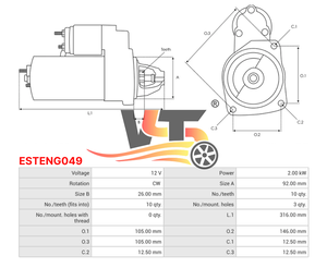 Motor de Arranque para Tractores MASSEY FERGUSON con Motor Perkins 12V NG ESTENG049, Motor de Arranque 0001362008 0986023440 9000143400 - Product Image 6