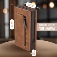 Dompet Kartu Lipat Tiga dengan Penutup Magnetik Kustom, Kantong Koin dengan Ritsleting, Dompet Kartu Bisnis Pintar Tipis dari Logam Aluminium