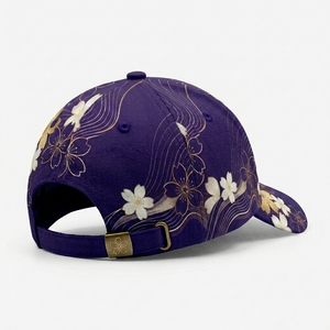 Gorra Snapback de Terciopelo Floral Violeta Injae con Estampado Dorado, 6 Paneles, Ajustable, Unisex, Estilo Japonés Coreano, Casual, Primavera Verano - Product Image 2