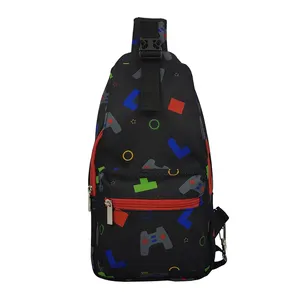 unisex running kids bag polyester lined crossbody bag zippered sports chest fanny pack geometric pattern backpack