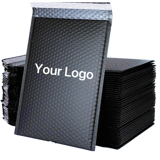 AT PACK Custom Branded Black Kraft Paper Padded Envelope for Shirt Clothes Bubble Paper Mailer Cardboard Envelopes for Clothes