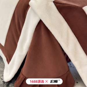 Milk Fleece Four-Piece <b>Bedding</b> <b>Set</b> 320G Thickened Winter Warm Reversible Striped Solid Color Geometric Pattern - Product Image 5