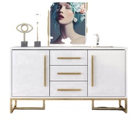 Buffet de luxe en or, buffet moderne, meuble de rangement noir et blanc, buffet