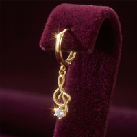 Boucles d'oreilles créoles motif note de musique pour femme, dorées et argentées, avec zircon, pendantes, bijoux de mode minimalistes, vente en gros