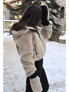 <strong>Women's</strong> <strong>Vintage</strong> Woven Faux Fur Hooded Winter <strong>Jacket</strong> with Zipper Closure in Polyester <strong>Women</strong> Skiwear Warm Coat - Product Image 3