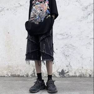 Nouveau style <span class=keywords><strong>2023</strong></span> – Short en jean déchiré taille mi-haute pour <span class=keywords><strong>homme</strong></span>, style vintage, <span class=keywords><strong>tendance</strong></span> Hong Kong, noir/gris, coupe courte, fin, décontracté, pour l'été - Product Image 2