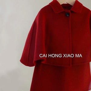 Tongxingyuan Girls Red Woolen Dress Set With Bow And Cape Winter Outfit For New Year - Product Image 4