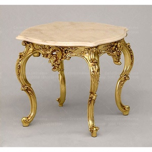 Meubles de palais classiques italiens Salon Luxe Table basse en bois sculpté doré avec plateau en marbre - Product Image 1