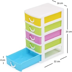 Meuble de rangement en plastique à 5 tiroirs colorés 16x22x25cm, organisateur gain de place avec poignée - Product Image 4