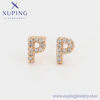 A00898006 Joyería Xuping al por Mayor, Pendientes Personalizados con Letras P, W, X Chapados en Oro de 18K, Pendientes de Circonia, Regalos de Joyería