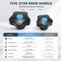 Manija de sujeción de plástico ABS de nailon con perilla de estrella de 5 lóbulos, rosca hembra M5 M6 M8 M10, tapa central azul para fijación de gabinetes de máquinas herramienta