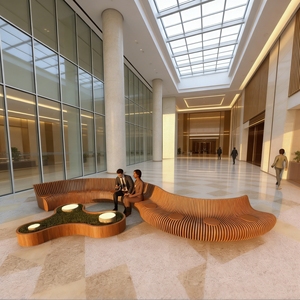 Banc en bois courbé artistique Y725 – Mobilier commercial de qualité supérieure pour sièges de chaises dans les centres commerciaux, aéroports, terminaux et salons d'hôtels - Product Image 6