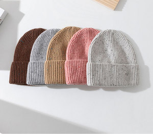 Yihaoyi Mũ <span class=keywords><strong>Beanie</strong></span> sang trọng Mũ len 100% ấm áp Mũ len dệt kim mùa đông Logo tùy chỉnh unisex trang phục đi biển đầu lớn - Product Image 6
