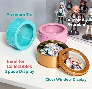 Kawaii Runde Blechdose mit Sichtfenster, Staubdichte Leere Metallische Souvenir-Dose, Geschenkbehälter für Anime-Fans - Product Image 1