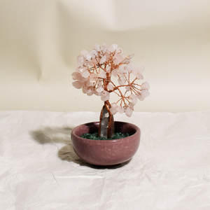 للبيع بالجملة شجرة الأحجار الكريمة بونساي كوارتز وردي خام منشور سداسي الشكل واضح مع شجرة نحت سلك الكريستال للحياة - Product Image 5