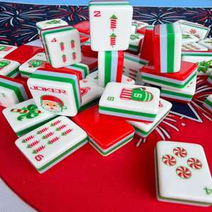Luxury Christmas Themed Mini Acrylic <b>Mahjong</b> Tiles Custom Printed Eco-Friendly Durable Portable <b>Mahjong</b> <b>Set</b> for Holiday Party - Product Image 6