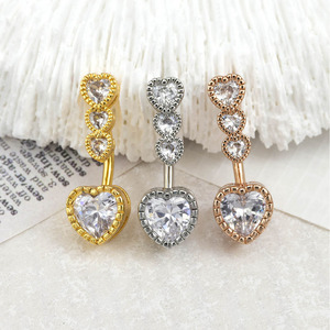 Sexy <strong>Custom</strong> Magnetic <strong>Belly</strong> Button <strong>Rings</strong> Gold Plated Stainless Surgical Steel Featuring Natural Heart Cut Zircon Stones Claw Set - Product Image 2