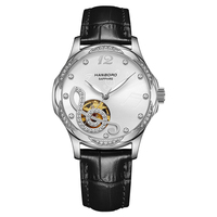 Jam Tangan Pintar Mekanik Kuarsa Miyota Stainless Steel dengan Logo Kustom untuk Wanita, Desain Bunga Kerangka Mewah dengan Kotak.