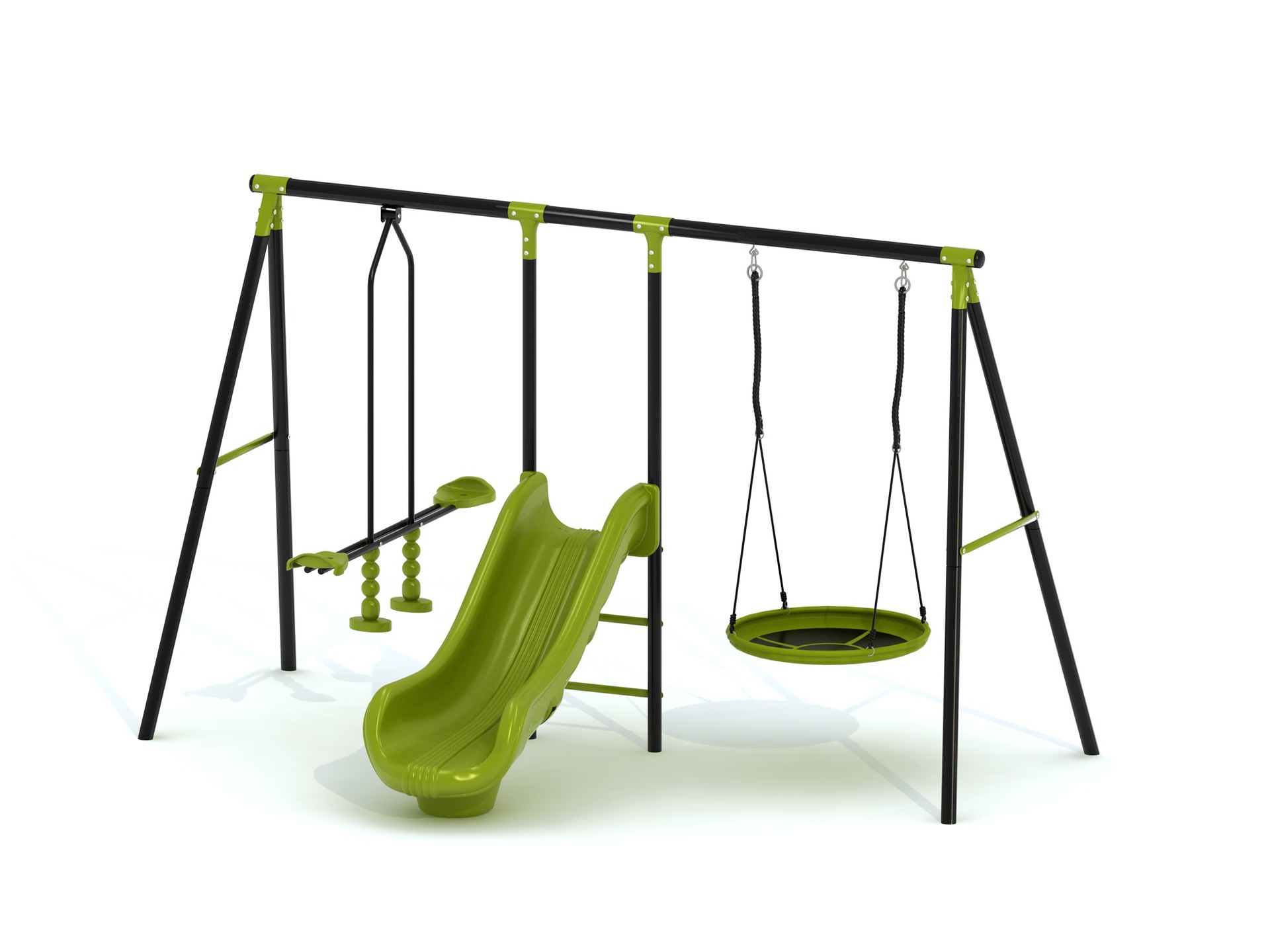 Ensemble balançoire et toboggan vert