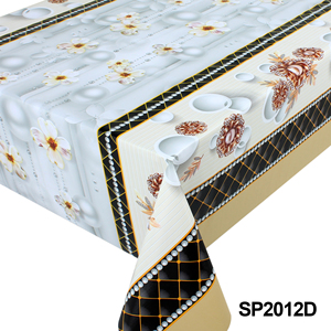 <span class=keywords><strong>Tovaglia</strong></span> in PVC di Lusso con Bordo a Griglia di Perle e Stampa Floreale, Impermeabile, Antimacchia, Facile da Pulire - Product Image 3