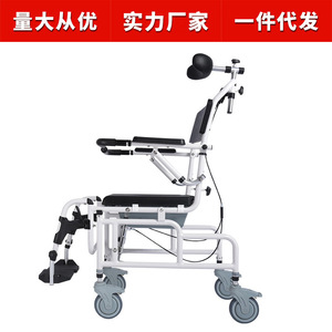 Chaise de toilette pour personnes âgées avec roulettes, en alliage d'aluminium, avec accoudoirs, inclinable semi-reclinable, fauteuil roulant manuel pour le bain et les soins capillaires - Product Image 2