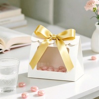 Luxury White Window Gift Box with Large Ribbon Bow Custom Logo Scalloped Top Cardboard for Food Candy Jewelry Wedding