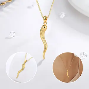 Merryshine 925 Sterling Silver Gold Plated Good Luck Amulet Jewelry Italian Horn Pendant Necklace For Men