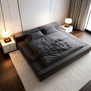 Cama de Casal Moderna Italiana Minimalista Nórdica de Luxo Leve em Tecido e Couro para Quarto Principal - Product Image 2