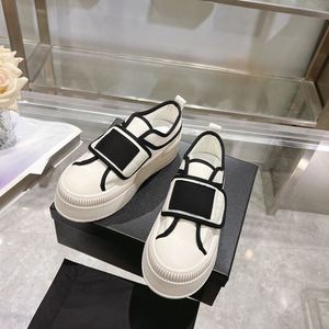 Baskets plateforme noires et blanches avec boucle, chaussures décontractées à enfiler pour femmes - Product Image 1