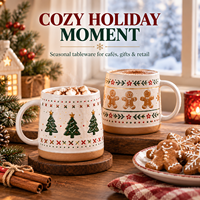 Mug à café en céramique personnalisé imprimé en gros, motif élan peint à la main, 11 oz, emballé dans une boîte cadeau, cadeau de Noël haut de gamme