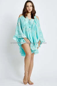 Charming Turquoise Printed Ruffle High Low Mini <b>Dress</b> Latest Women's Clothing Oversize Resort <b>Dress</b> Summer Beach CoverUp Kaftan - Product Image 4