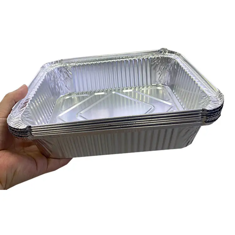 Piring makan siang Aluminium sekali pakai, wadah makanan piring panci dengan tutup halus dinding Aluminium Foil karton bergelombang