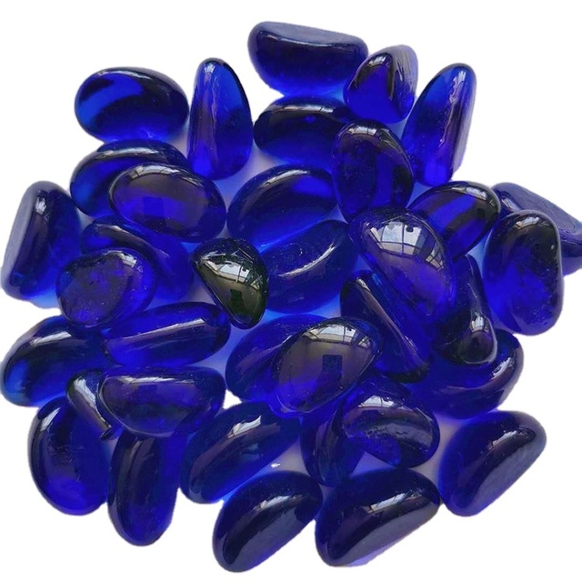 Factory High Quality Wholesale  Crystal Gravel Stone Fire Pit Glass Pebbles Blue