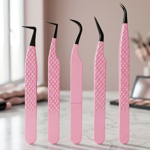 Ensemble de pinces à cils en acier inoxydable rose, pointe de précision pour extensions de cils, outil de salon de beauté - Product Image 2