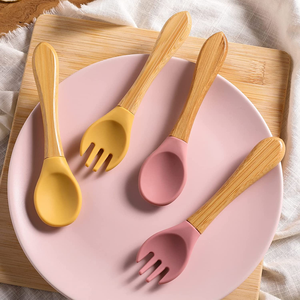 Cuchara y Tenedor de Silicona para Bebés, Personalizados con Logotipo, Libres de BPA, No Tóxicos, Utensilios Infantiles, Herramienta de Alimentación para Niños - Product Image 1