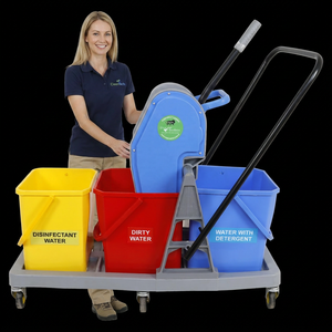 Carrito de Limpieza CleanTech con Tres Cubos, 21-25L, Plástico, Colorido, con Mecanismo de Presión - Product Image 1