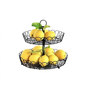 Unique Design Storage Basket In Wrought <b>Iron</b> Black Color Kitchenware Fruits Basket With 2 Tiers At <b>Cheapest</b> Prices - Product Image 1