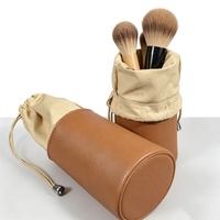 Pochette de voyage portable personnalisée pour cosmétiques, cadeau avec cordon de serrage, en cuir PU de luxe, en coton, cylindrique, pour pinceaux de maquillage