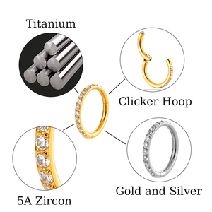 <span class=keywords><strong>Orecchino</strong></span> Clicker in Titanio ASTM-F136 per Helix, Daith, Tragus, 5mm - Gioielli per Piercing Orecchio e Naso, Anello a Segmento Incernierato - Product Image 3