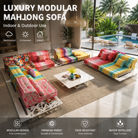 Canapé modulaire d'extérieur imperméable imprimé sur mesure, canapé de salon en forme de L pour villa et patio, avec structure métallique, canapé sectionnel de jardin OEM