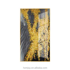 Imagem de parede de folha abstrata dourada, arte moderna para sala de estar, mural de cristal, porcelana, decoração de parede, pintura