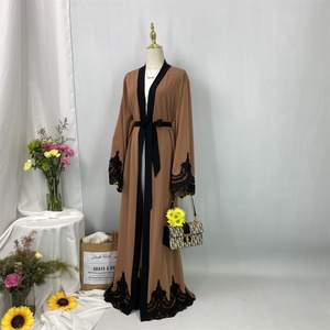 Fashion Modest Women Abaya Nida Material Black Flowers Applique Elegant <b>Cardigan</b> Muslim Islamic Dubai Eid Ladies Clothing 1545* - Product Image 3