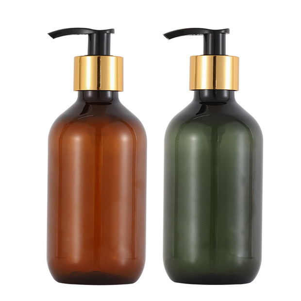 Custom 300ml 500ml Amber Green Transparent Plastic PET Shampoo Bottle Hair Oil Bottle With Lotion Pump