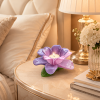 Photophore en verre soufflé à la main, motif Fleur de Lotus Rose Lavande, pour centre de table, décoration de Noël et de la maison, finition pulvérisée