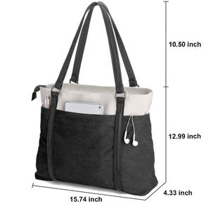 Sac fourre-tout pour ordinateur portable pour femmes, 15,6 pouces, sac de travail avec compartiment pour ordinateur portable et fermeture éclair, sac fourre-tout en toile pour ordinateur portable pour enseignante - Product Image 2