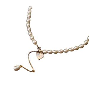 Collier en perles d'eau douce Zhuji, nouveau, 5-6 mm, naturel, en forme de cœur, blanc, coquille de moule, style rétro, pendentif tendance - Product Image 5