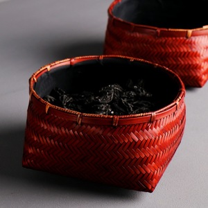 Bamboo Woven Round Charcoal Basket Retro Red Classic Style For Charcoal Stove Fireplace Accessories - Product Image 1